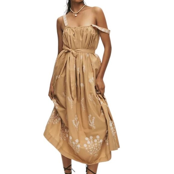 MOTHER More Is More Sleeveless, Embroidered Tie Front Cotton Maxi Dress, XL, NWT - Picture 1 of 11